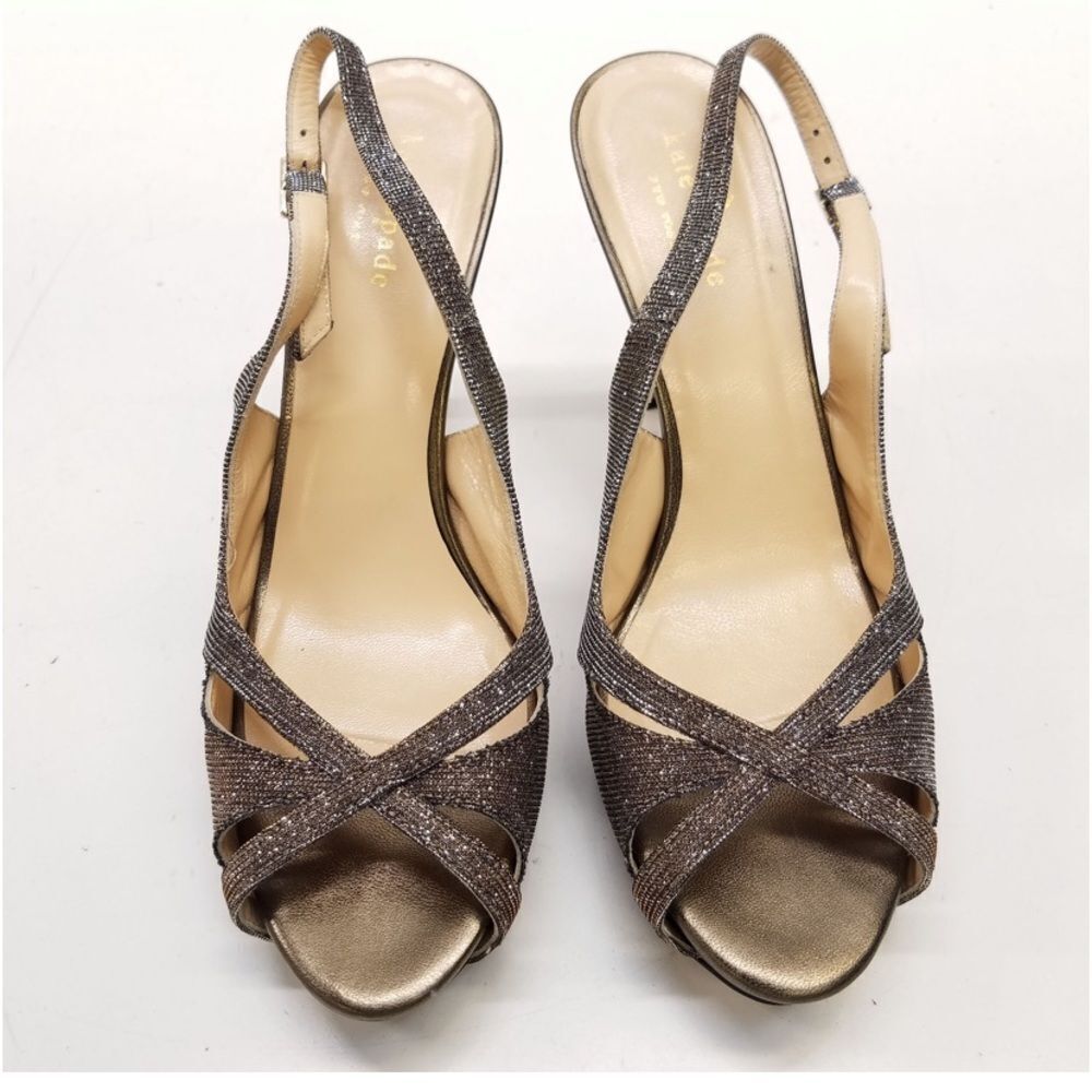 Kate Spade Silver Gold Slingback Open Toe Sandals Size 7.5